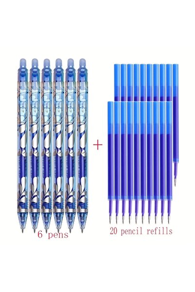 Choice مجموعة أقلام قابلة للمسح زرقاء اللون، 26 قلمًا، سعة كبيرة، 6 ألوان، لو...