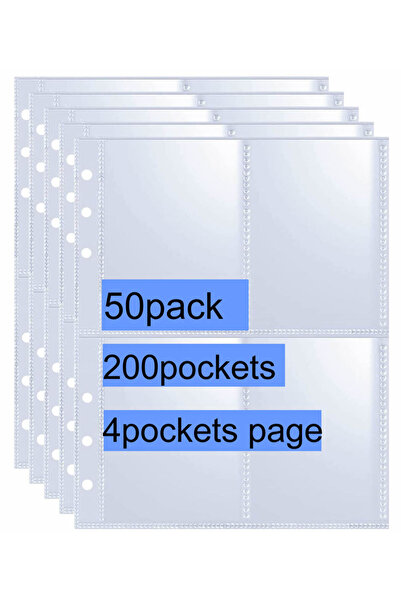 BANDAI 50pcs Photo Card Sleeves A5 4 Pkets 6 Hole Binder Refill Page Trading ...
