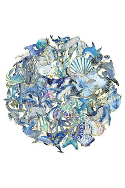 Choice 50 قطعة من ملصقات الحياة البحرية الذهبية الكرتونية الإبداعية، مواد يمك...