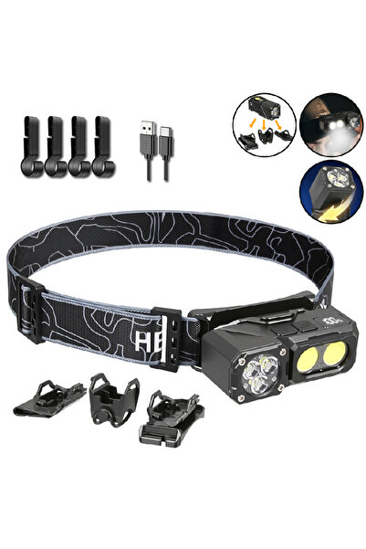 XIWANGFIRE مصباح أمامي بمستشعر خطافي، مزود بمشبك قبعة، مصباح أمامي LED قابل ل...