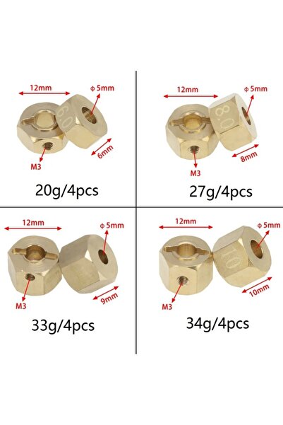 Choice محول تمديد سداسي 12 مم من النحاس الأصفر، 6 مم، 4 قطع، لسيارات الزحف ال...