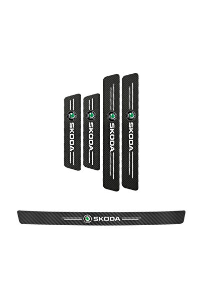 Choice ملصقات عتبات أبواب السيارة من ألياف الكربون والجلد، 5 قطع، لحماية من ا...