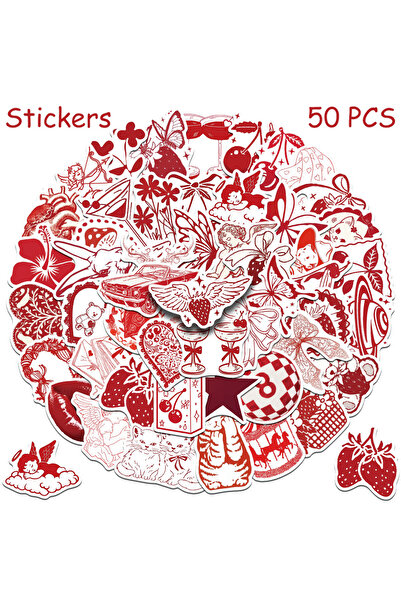 Choice ٥٠ قطعة من ملصقات عيد الحب الحمراء المرسومة، مناسبة للهواتف المحمولة، ...