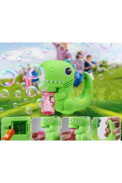 worahroe Aparat de facut baloane de sapun, jucarie interactiva dinozaur cu lumini si muzica, verde
