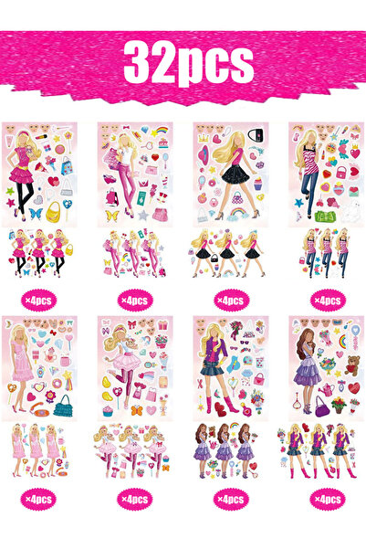 Miniso 32 قطعة ملصقات باربي وردية اللون، 8/16/24/32 قطعة، ملصقات يمكنك صنعها ...