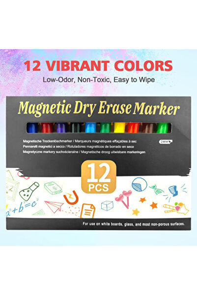 Choice أقلام سبورة بيضاء مغناطيسية قابلة للمسح الجاف، ١٢ لونًا، برأس دقيق، قا...
