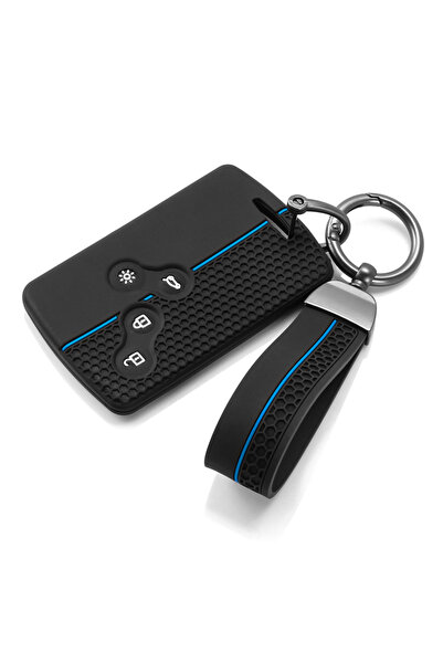 Choice1 حافظة مفاتيح سيارة من السيليكون الأزرق مع سلسلة مفاتيح لسيارات رينو ك...