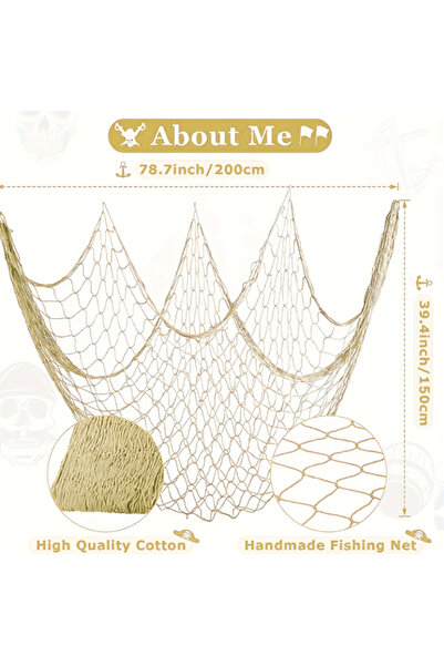 Choice زينة بسيطة على شكل شبكة صيد باللون الكريمي، مقاس 1.5 × 2 متر، مزينة بأ...