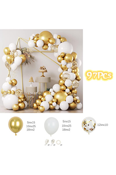 Choice Other BL50719-97Pcs 97Pcs White and Gold Balloon Metallic Gold Confett...