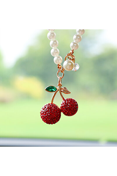 Choice Red Cute diamond inlaid cherry car interior pendant with diamonds, exq...