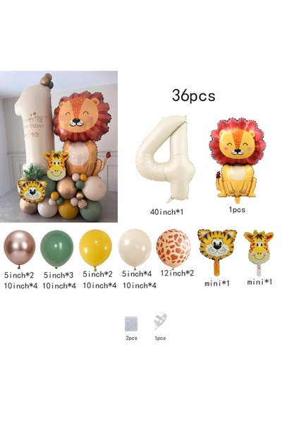 Miniso Other 25120112-4 42-Piece Cartoon Lion Balloons Christening Set, Jungl...