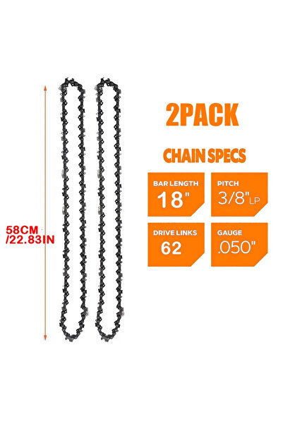Choice1 قطعتان من سلاسل المنشار مقاس 18 بوصة، 62 وصلة، 3/8 بوصة، LP، 0.050 بو...