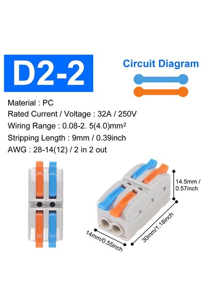 Choice 10 قطع من موصلات الأسلاك الصغيرة سريعة التوصيل D2-2M، موصلات عالمية مد...