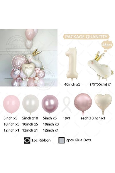 Choice مجموعة بالونات عيد ميلاد مكونة من 48 قطعة، مقاس 40 بوصة، بتصميم أرنب ا...