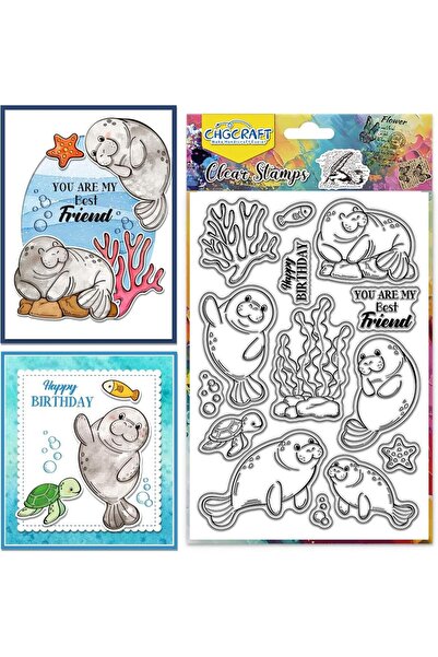 Choice AECH09-06157 طوابع شفافة بنمط خروف البحر، سلحفاة، أعشاب بحرية، نجم الب...