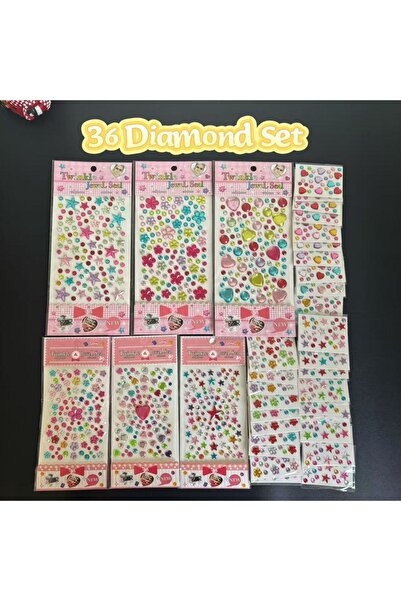 Choice 36 ملصقًا ملونًا لامعًا من الأحجار الكريمة بنقوش على شكل قلب ونجمة وقم...