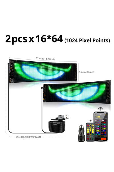 Choice 2PCS 16 x 64 LEDs 2PCS Car Truck Programmable RGB LED Sign Matrix Pixe...