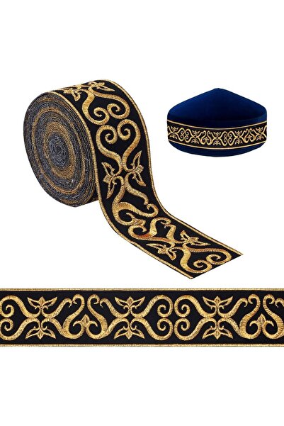 Choice AECH04-14624 4.9 Yards Black Gold Jacquard Ribbon Trim 1.9 Inch Hot Ad...