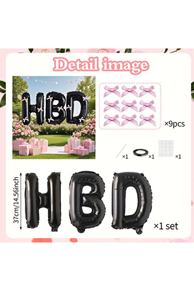 Choice Other HBD 1 set of black "HBD" letter aluminum foil ballo with pink bo...