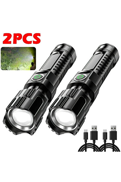 Choice مصباحان يدويان LED فائقان السطوع قابلان لإعادة الشحن عبر منفذ USB مع خ...