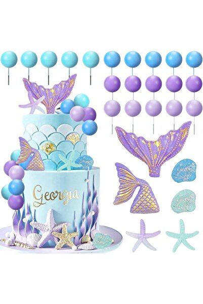 Choice 26 قطعة من زينة كعكة حورية البحر، زينة كعكة تحت الماء مع ذيل حورية الب...