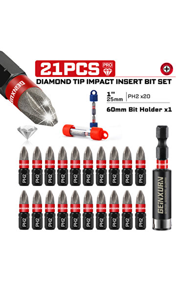 Choice1 21PCS Geinxurn Diamond Coated Impact Screwdriver Bit Set, 1'' Insert ...