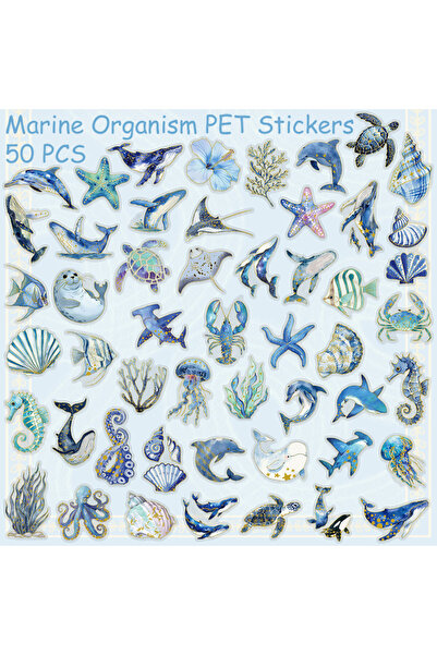 Choice 50pcs 50pcs Marine Organism Fish Shell Gold Stamping PET Stickers Deca...