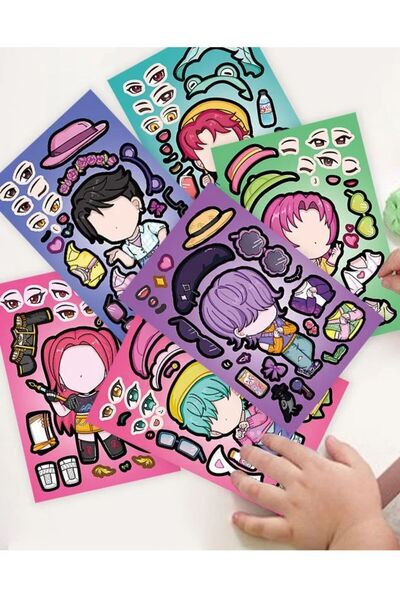 Choice1 8pcs 8/16Pcs Cartoon Anime Character Jigsaw Puzzle Make A Face Sticke...