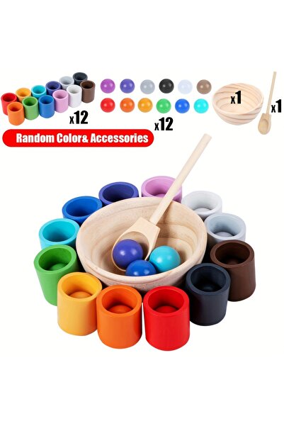 Choice لعبة فرز خشبية مكونة من 12 لونًا، كرة قوس قزح وأكواب، ألعاب فرز الألوا...
