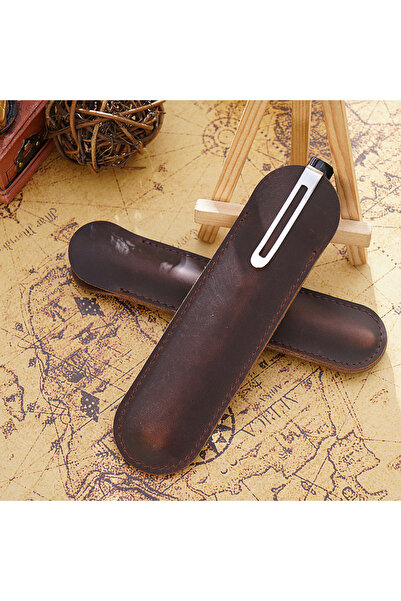 Choice S Coffee Retro Genuine Leather Pencil Case Pen Bag Stylish Single Pen ...