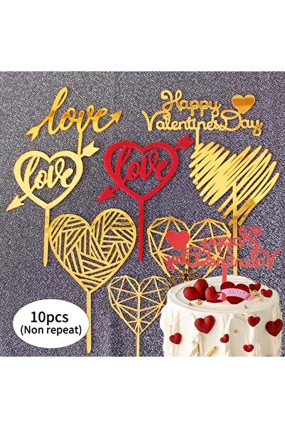 Choice 10PCS-Random style 10pcs Acrylic Valentine's Day Cake Toppers Love Hea...