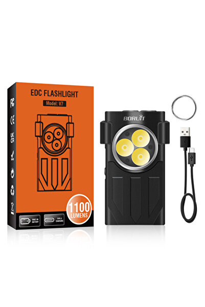 Choice مصباح يدوي أسود BORUiT V7 1100LM UV LED EDC سلسلة مفاتيح من النوع C مص...