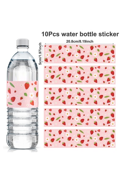 Choice as shown Strawberry 10pcs Strawberry Water Bottle Labels Pink Theme St...