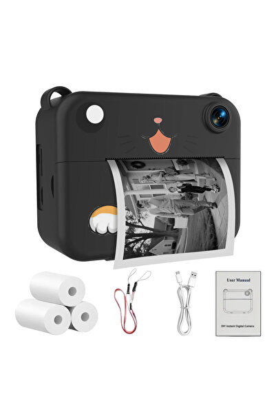 Choice كاميرا رقمية سوداء للأطفال، كاميرا أطفال، طباعة فورية للصور والفيديو ع...