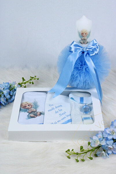 GoVo Kids Set complet trusou botez cu lumânare, Ingeras Baby – Trusou elegant...