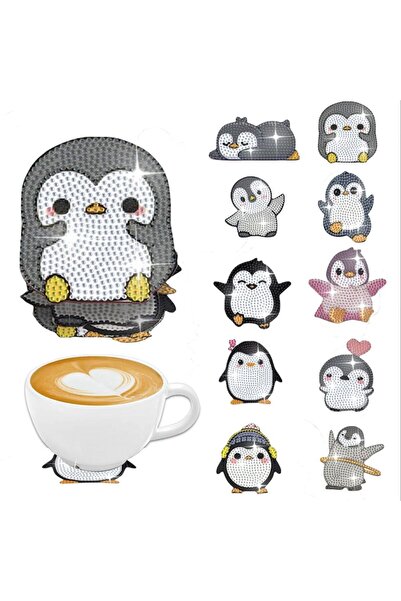 Choice AA1597B 10 DIY Diamond Painting Art Set Penguin Coaster Special Shape ...