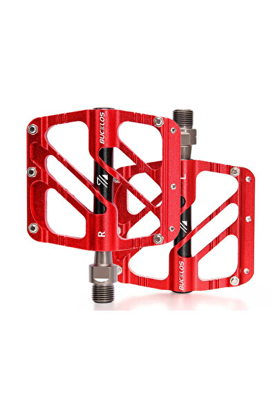 BUCKLOS دواسات دراجات جبلية حمراء، دواسات مسطحة مصنوعة من سبائك الألومنيوم بت...