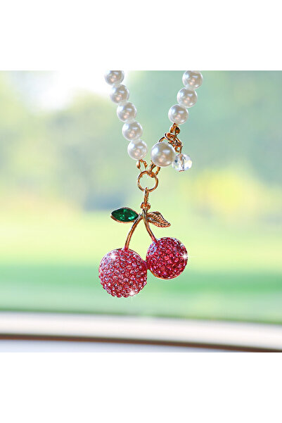 Choice Pink Cute diamond inlaid cherry car interior pendant with diamonds, ex...