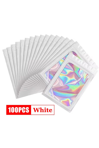 Choice21 100 قطعة بيضاء مقاس 7.5 × 12، و500 قطعة أكياس بلاستيكية بسحاب هولوغر...