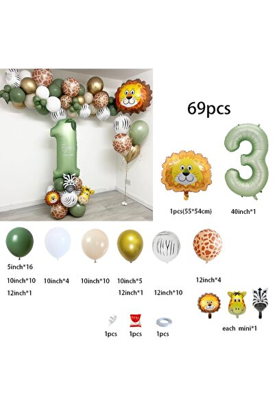 Miniso Choice Other 25120206-3 Jungle-Animal Birthday Ballo with Sage-Green N...