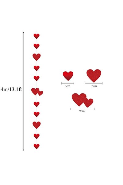 Choice 8M-2Packs Heart banner 1-4PCS Red Heart Garland Metallic Glitter Hangi...