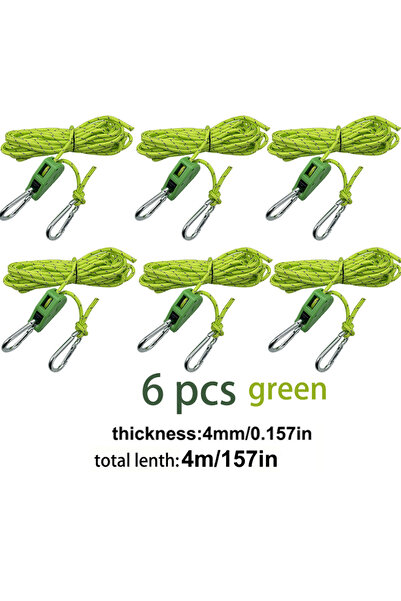 Choice Green 6pcs 4m 6pcs Reflective Camping Tent Rope Tie Down Fastener Fixe...