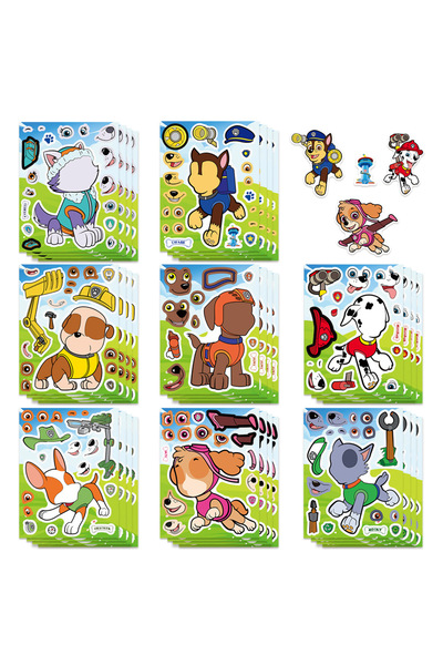 PAW PATROL 8 8/16 ورقة ملصقات كرتونية لتكوين أحجية وجه، اصنعها بنفسك، رايدر ت...