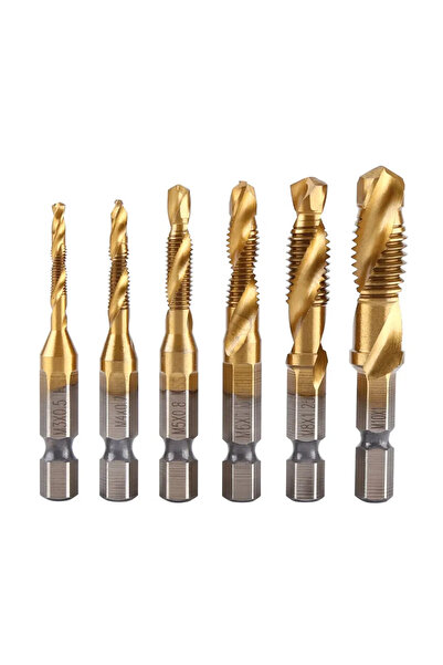 Choice 6PCS Metric Thread M3-M10 Titanium Coated HSS Drill and Tap Bits 1/4" ...