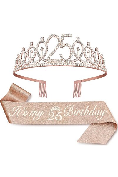 Choice rose gold-25 Birthday Tiara Crown Sash Women Girls 15th 20th 25th 30th...
