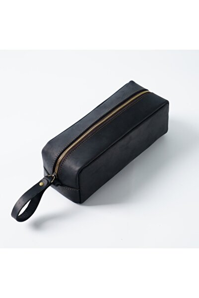 Choice Black Vintage Leather Pencil Case Bag Handmade Stationery Holder Zippe...