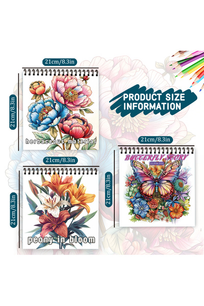 Choice مجموعة كتب تلوين نسائية من 3 قطع، بنقوش زهور وفراشات، 30 صفحة، غلاف حل...