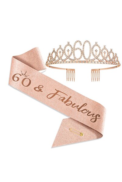 Choice Rose Gold-60 Birthday Tiara Crown Sash Women Girls 10Th 13Th 16Th 21St...
