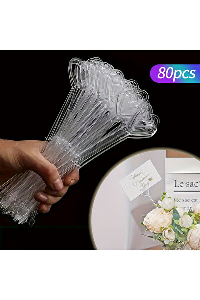 Choice 80 قطعة من حوامل بطاقات الزهور البلاستيكية على شكل قلب - شفافة، أعواد ...