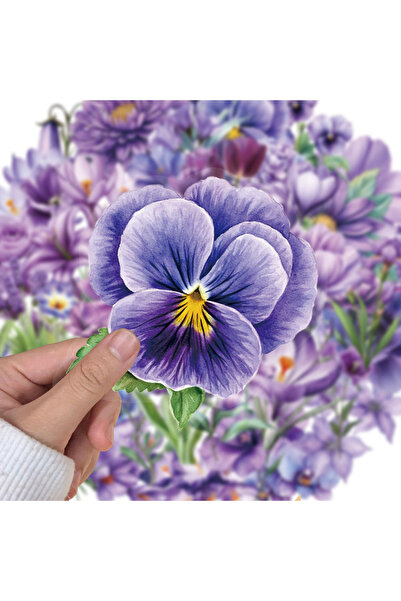 Choice ١٠ قطع أو ٥٠ قطعة من ملصقات الزهور الأرجوانية الكرتونية، مقاومة للماء،...